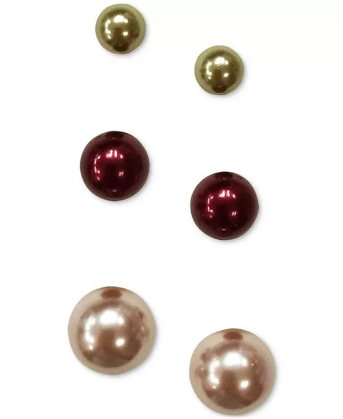 Charter Club Gold-Tone 3-Pc. Set Multicolor Imitation Pearl Stud Earrings